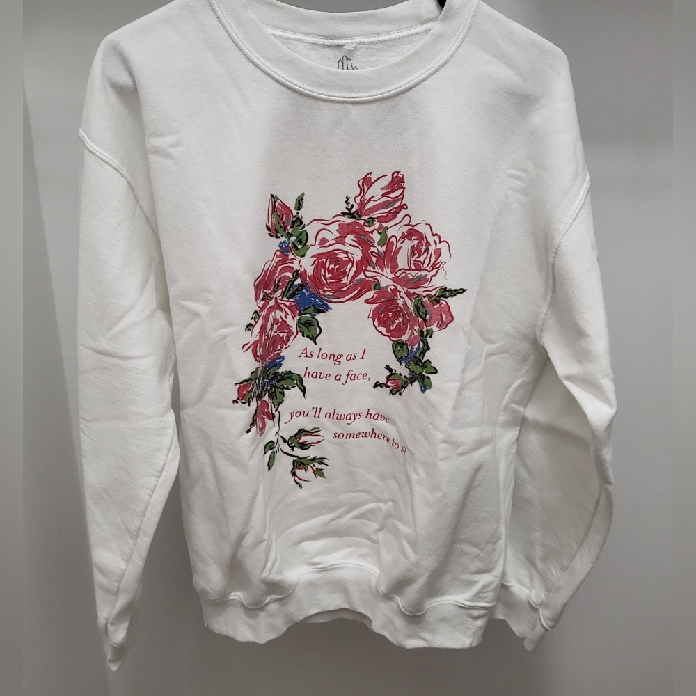 White, floral, Crewneck, Unisex Medium Sweatshirt.